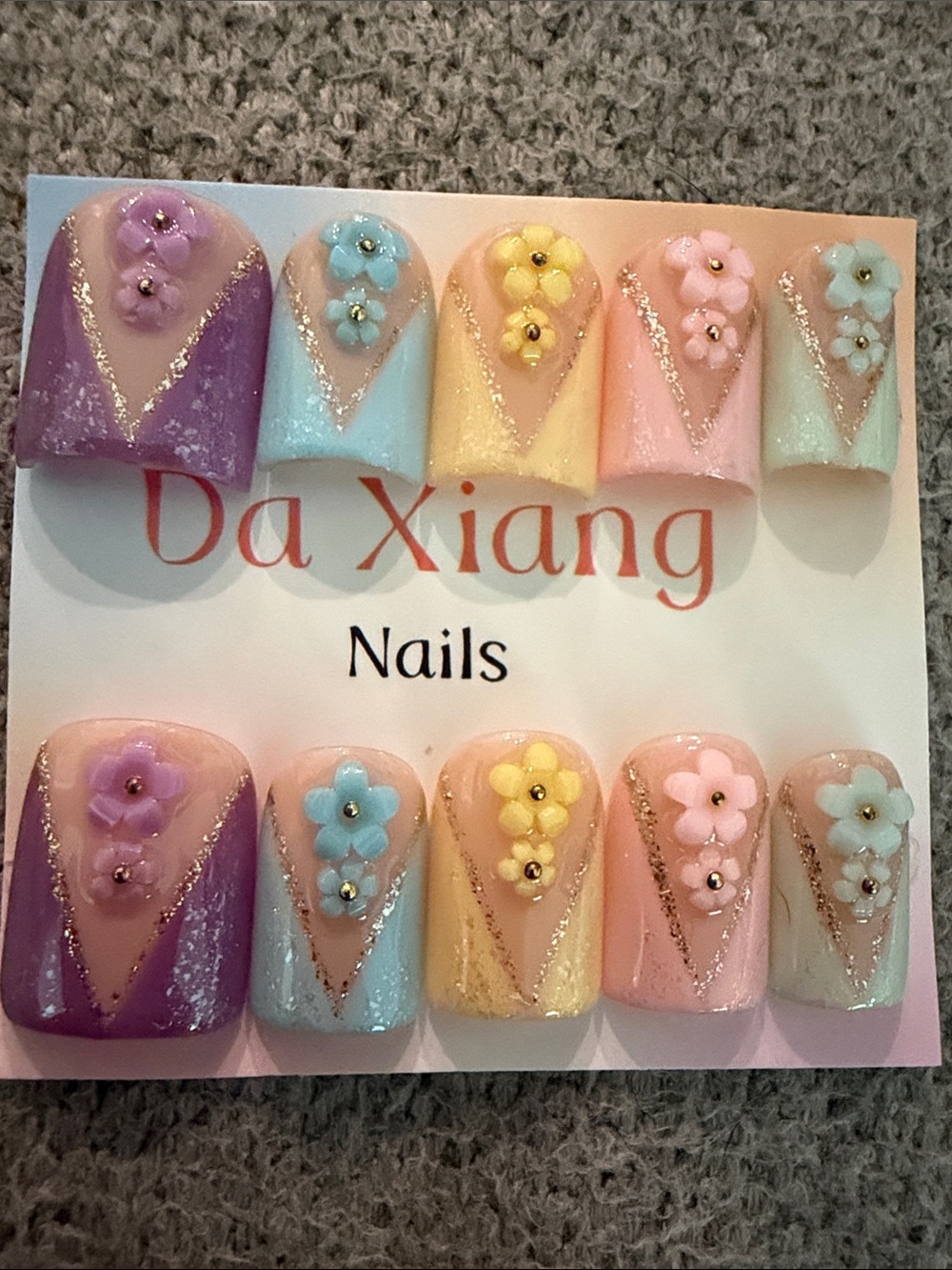 Floral Pastel handmade acrylic Press-On Nail Set - Multicolor